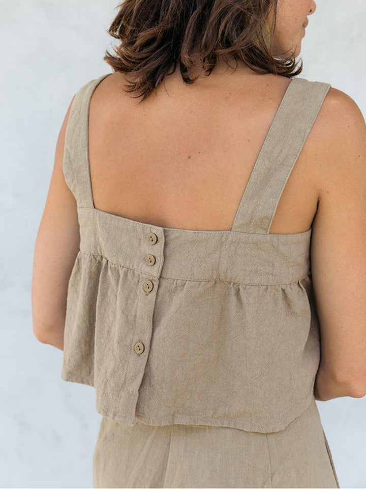 Square Neck Wide Strap Top and Pants Set - AMVIM | SKU: 100100068121011