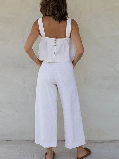 Square Neck Wide Strap Top and Pants Set - AMVIM