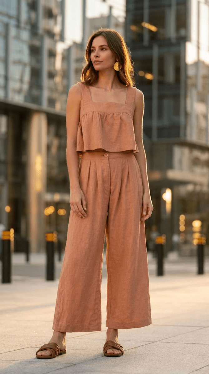 Square Neck Wide Strap Top and Pants Set - AMVIM
