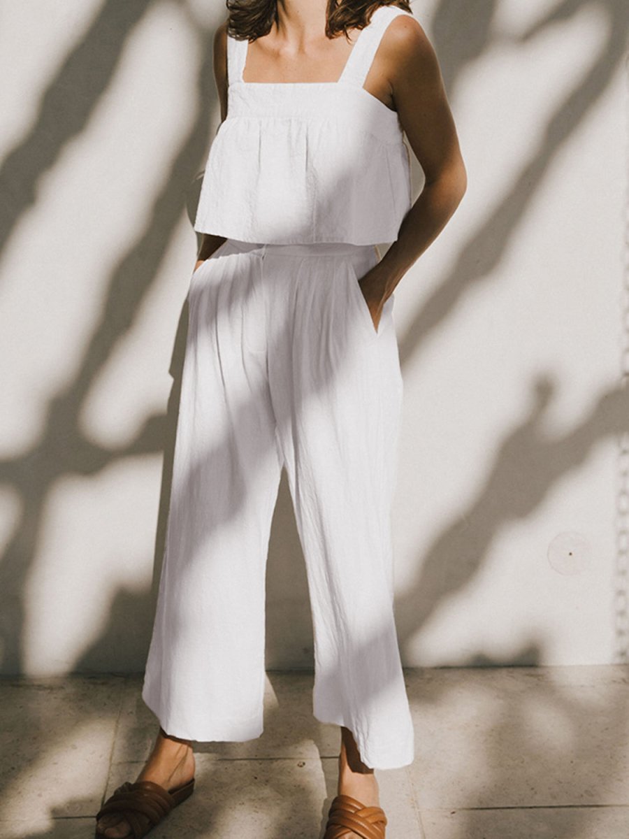 Square Neck Wide Strap Top and Pants Set - AMVIM | SKU: 100100068121011