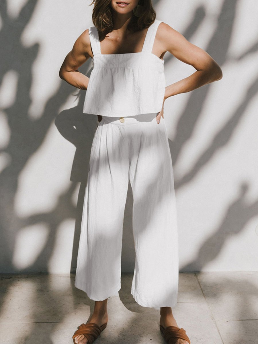 Square Neck Wide Strap Top and Pants Set - AMVIM | SKU: 100100068121011