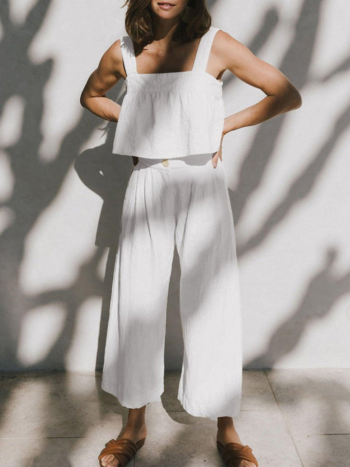 Square Neck Wide Strap Top and Pants Set - AMVIM | SKU: 100100068121011