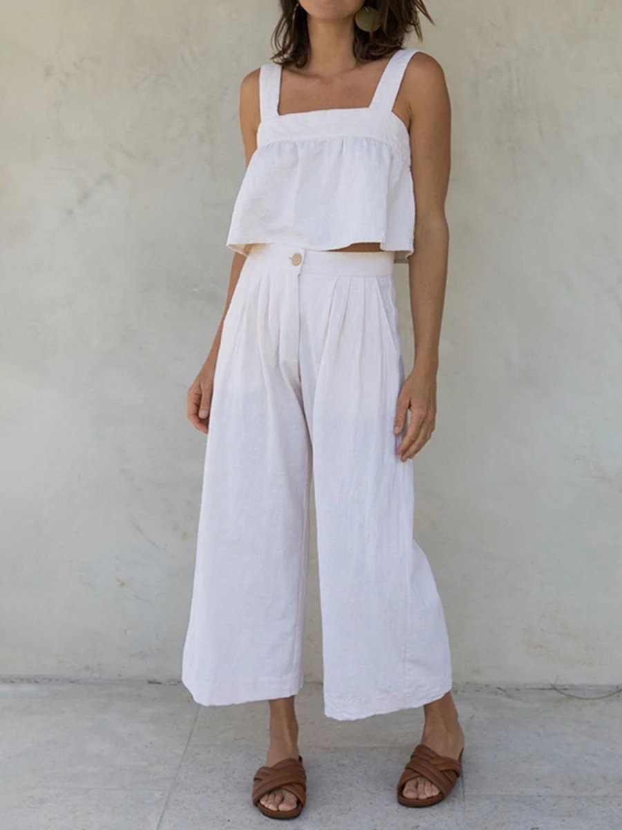 Square Neck Wide Strap Top and Pants Set - AMVIM | SKU: 100100068121011