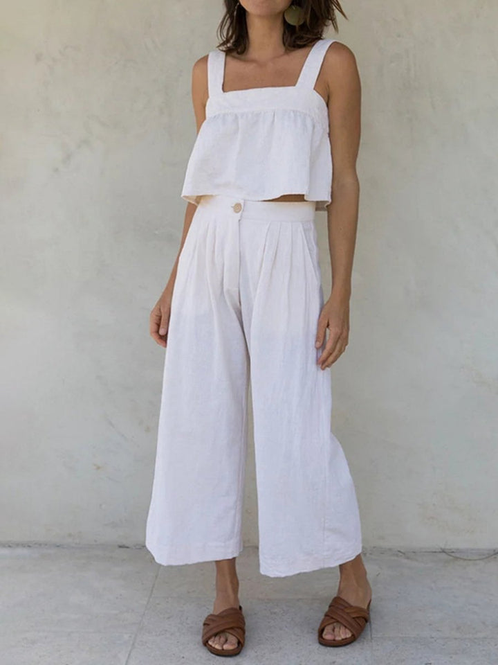 Square Neck Wide Strap Top and Pants Set - AMVIM | SKU: 100100068121011