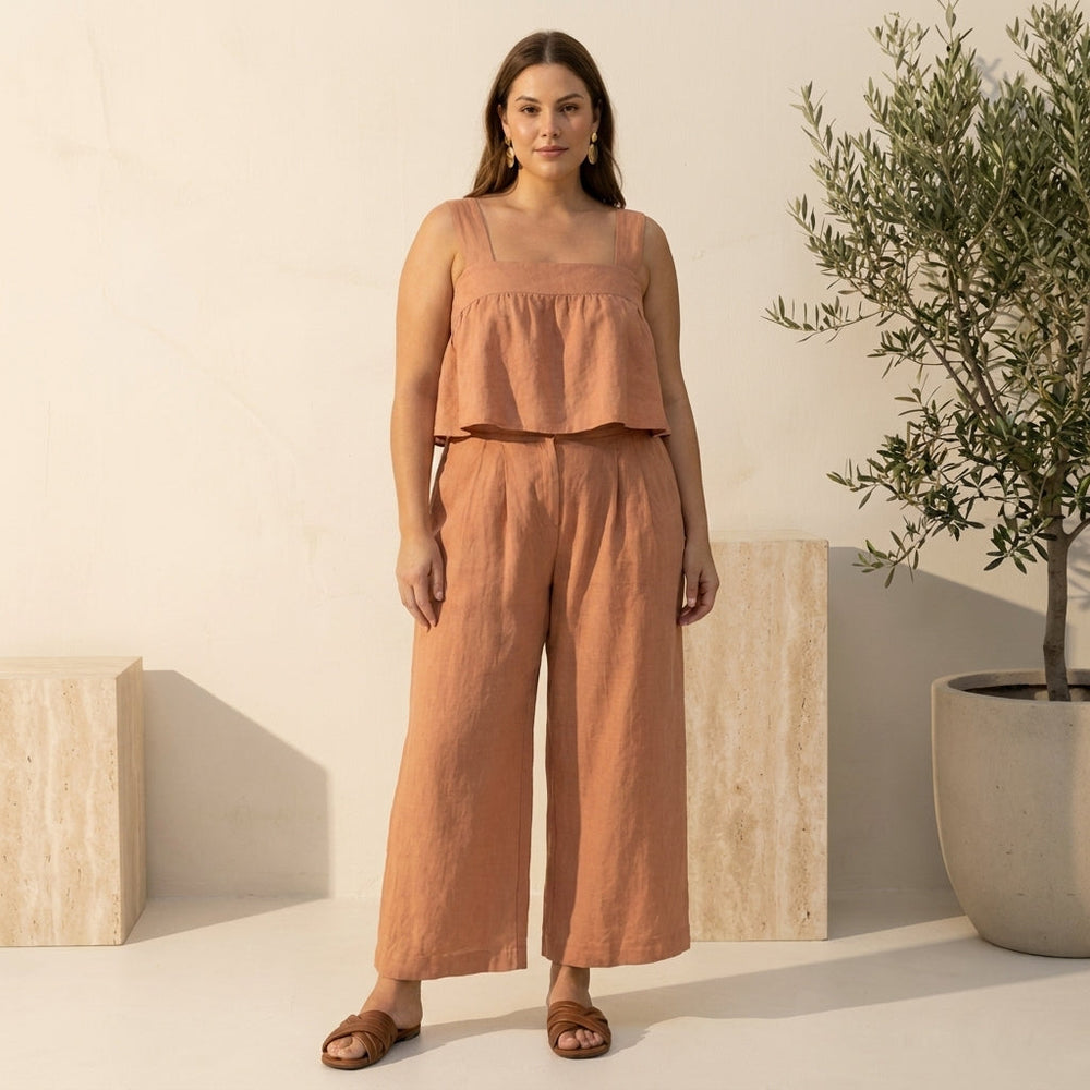 Square Neck Wide Strap Top and Pants Set - AMVIM