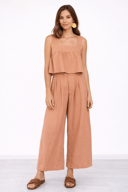 Square Neck Wide Strap Top and Pants Set - AMVIM