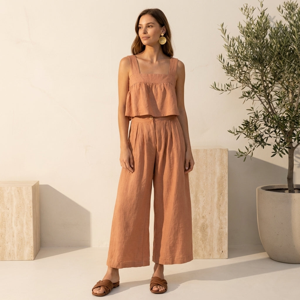 Square Neck Wide Strap Top and Pants Set