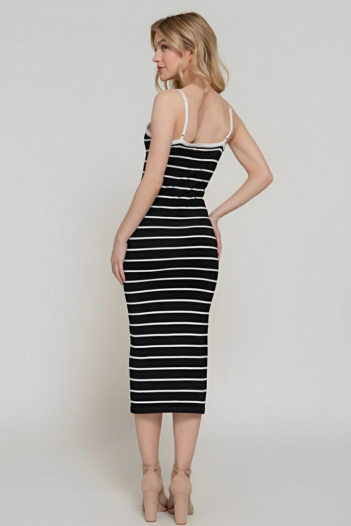 Straight Neck Stripe Spring Sweater Dress - AMVIM