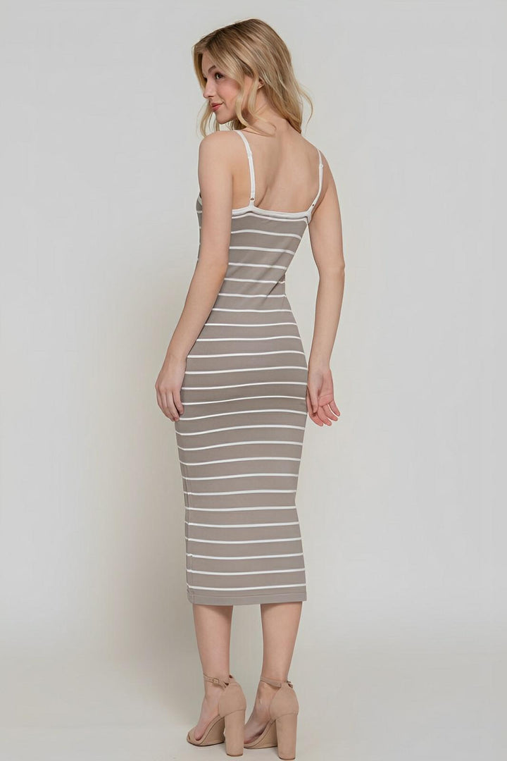 Straight Neck Stripe Spring Sweater Dress - AMVIM