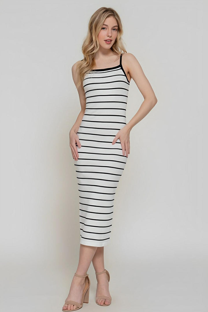 Straight Neck Stripe Spring Sweater Dress - AMVIM