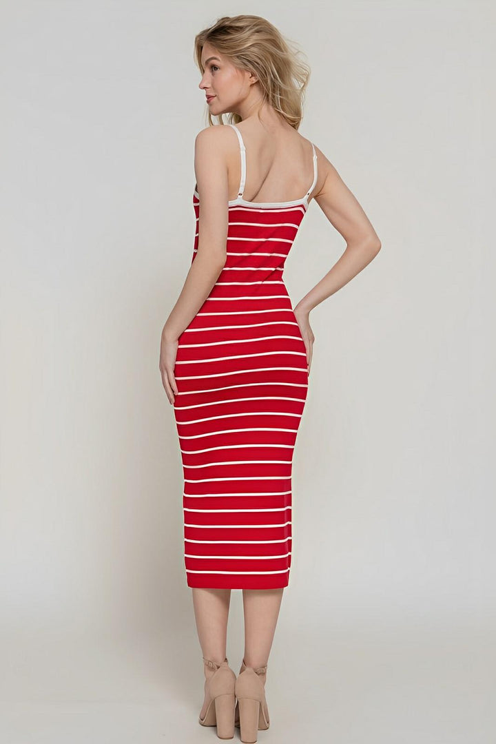Straight Neck Stripe Spring Sweater Dress - AMVIM