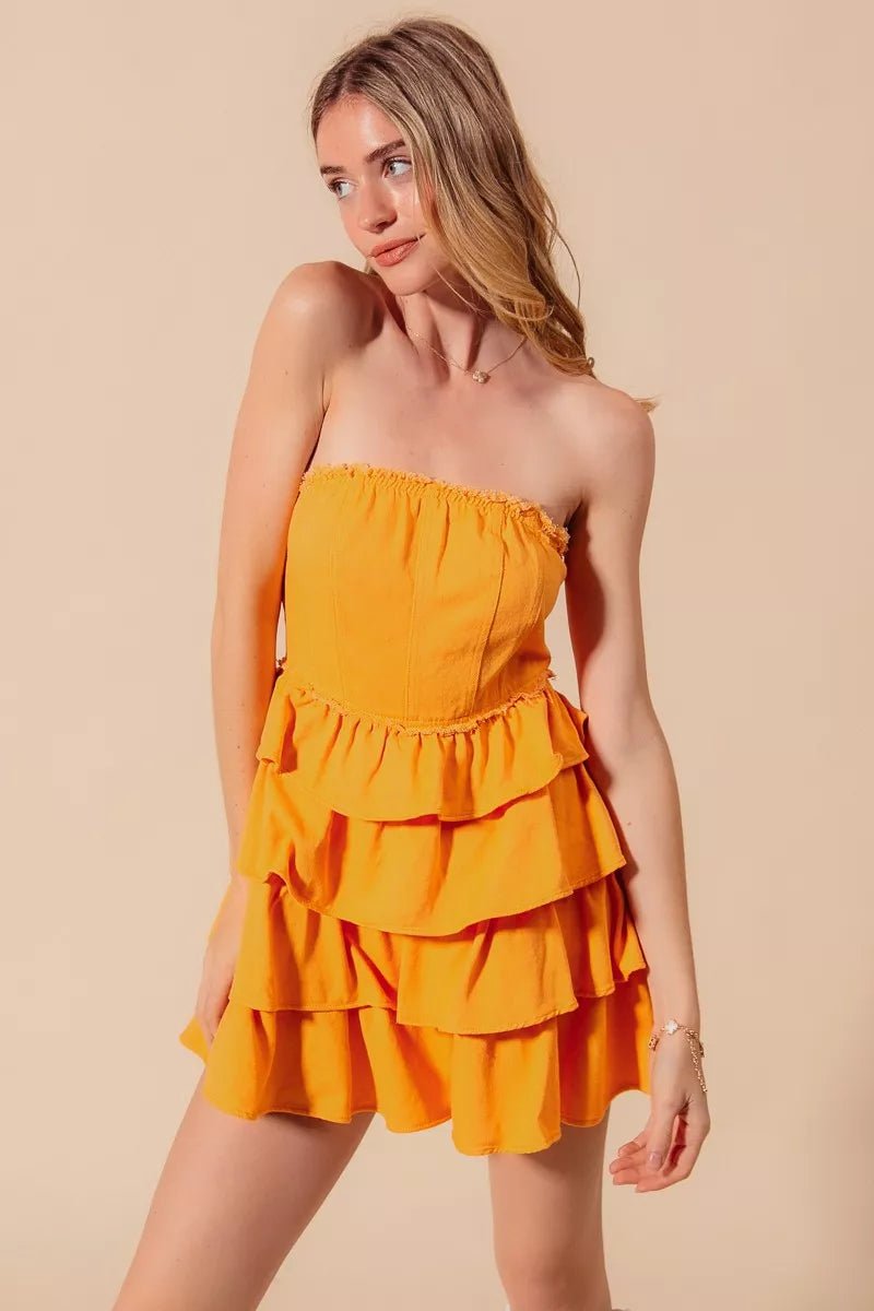 Strapless Ruffle Layered Cheer Dress - AMVIM