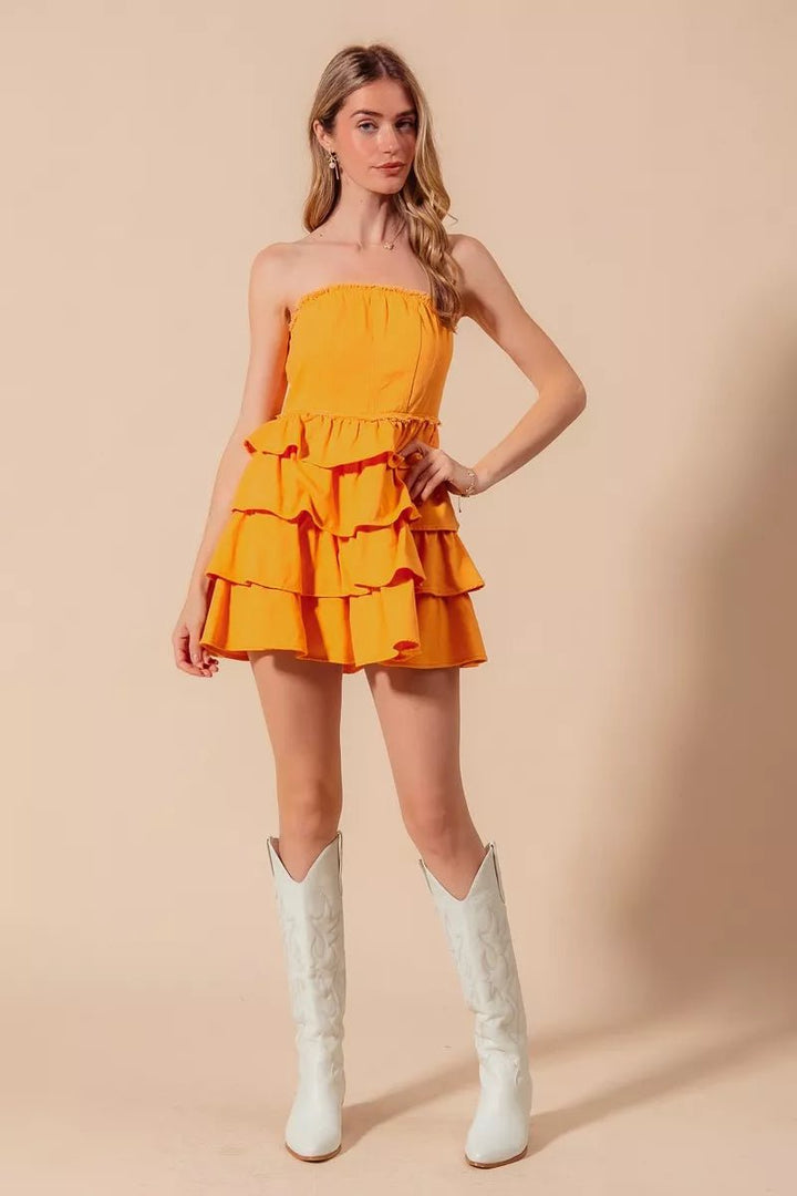 Strapless Ruffle Layered Cheer Dress - AMVIM