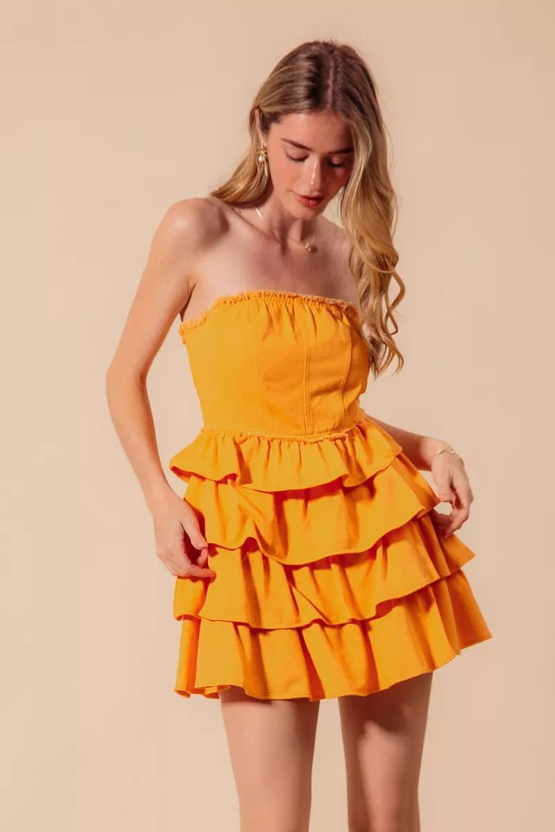 Strapless Ruffle Layered Cheer Dress - AMVIM