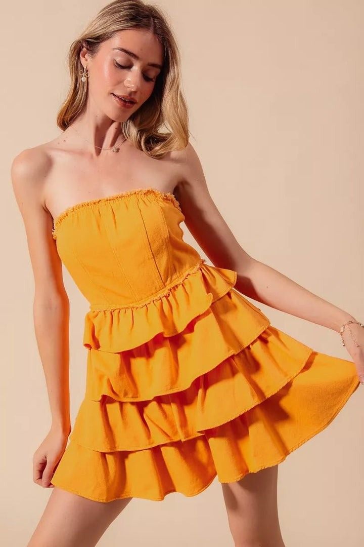 Strapless Ruffle Layered Cheer Dress - AMVIM