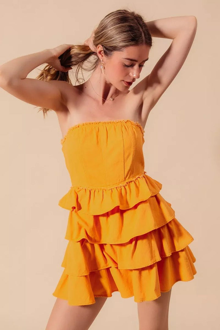 Strapless Ruffle Layered Cheer Dress - AMVIM