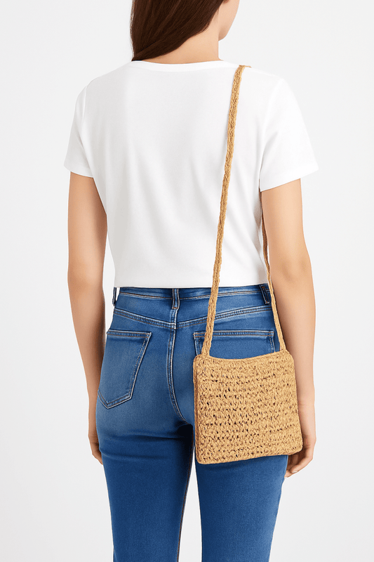 Straw Flower Flap Clutch Natural Straw Handwoven - AMVIM