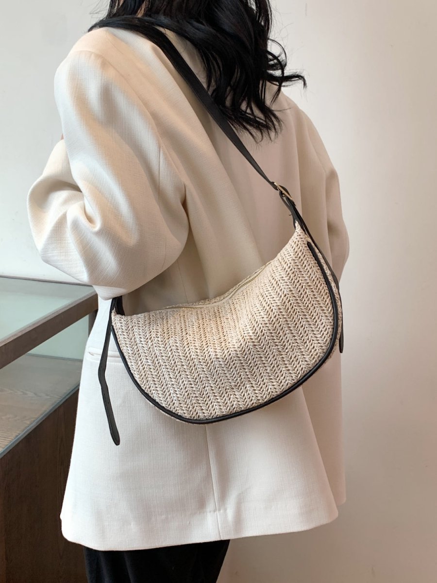 Straw Weave Adjustable Strap Shoulder Bag - AMVIM