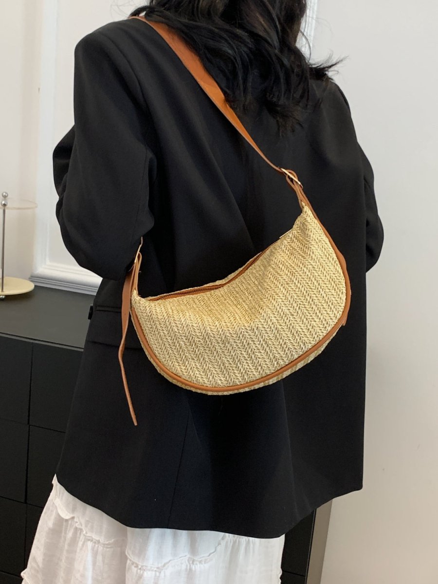 Straw Weave Adjustable Strap Shoulder Bag - AMVIM