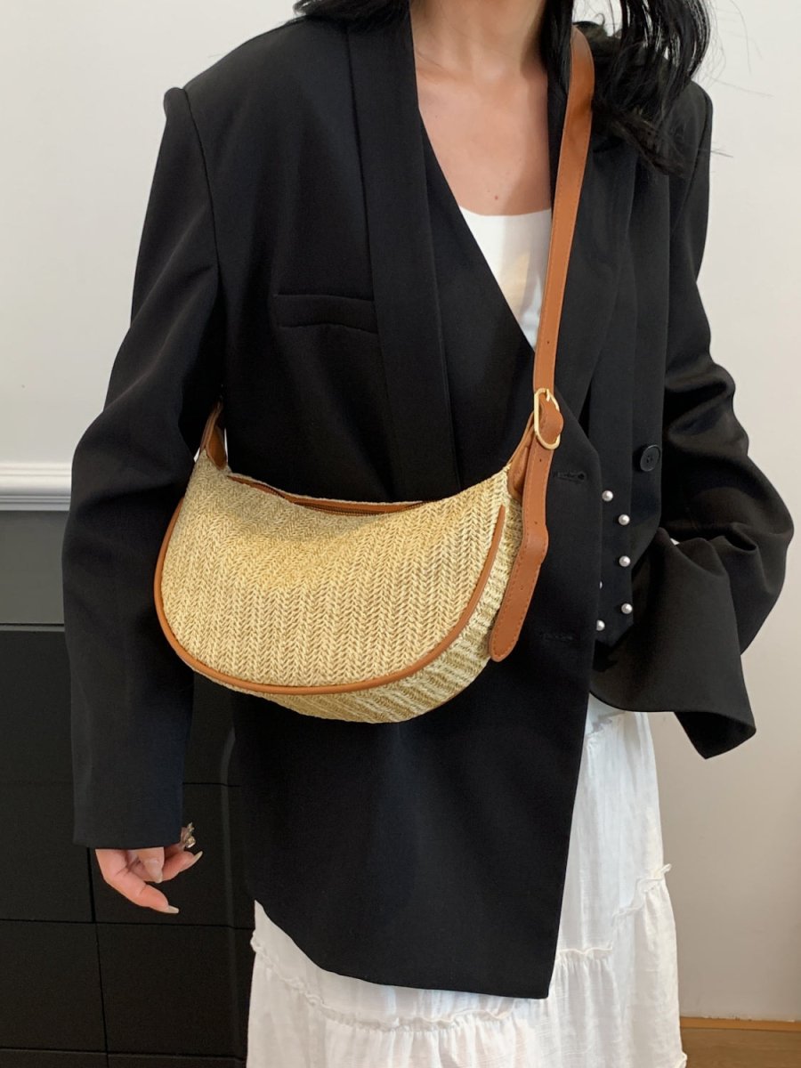 Straw Weave Adjustable Strap Shoulder Bag - AMVIM