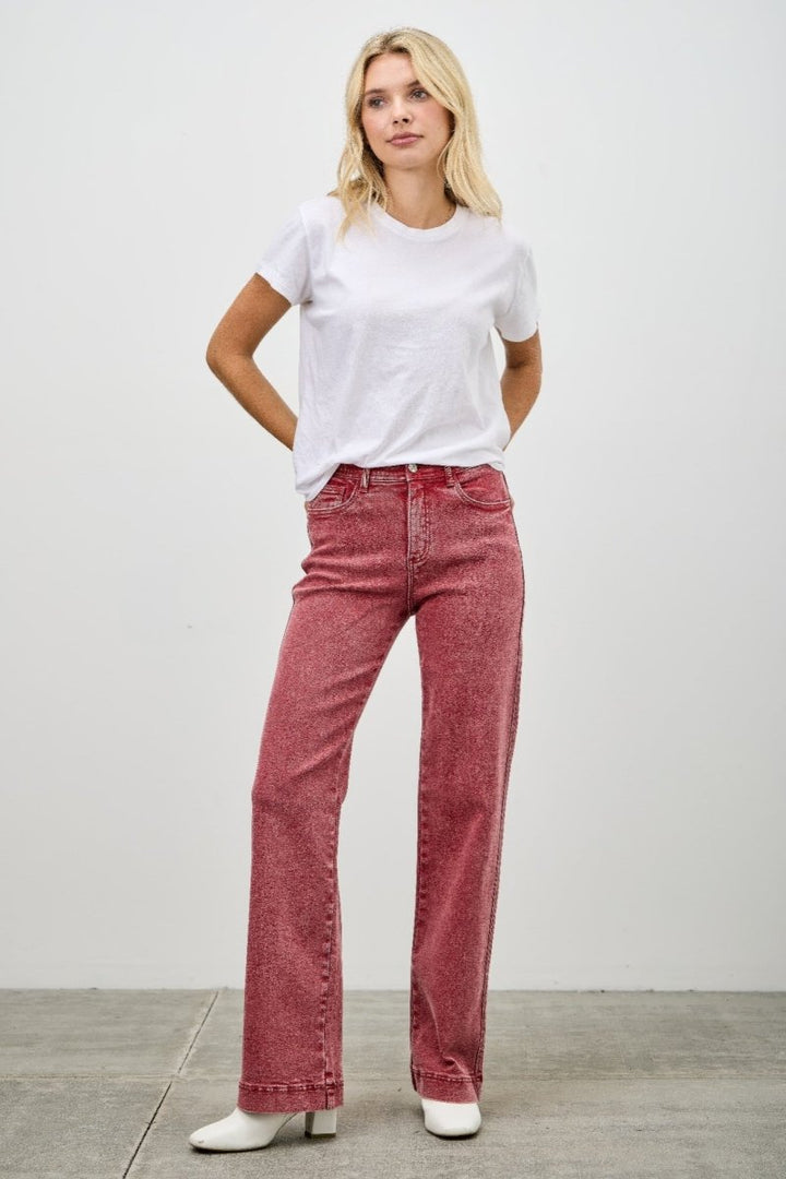 Stretch Denim Jeans – High Rise Slim Wide Straight - Saige Denim Women&