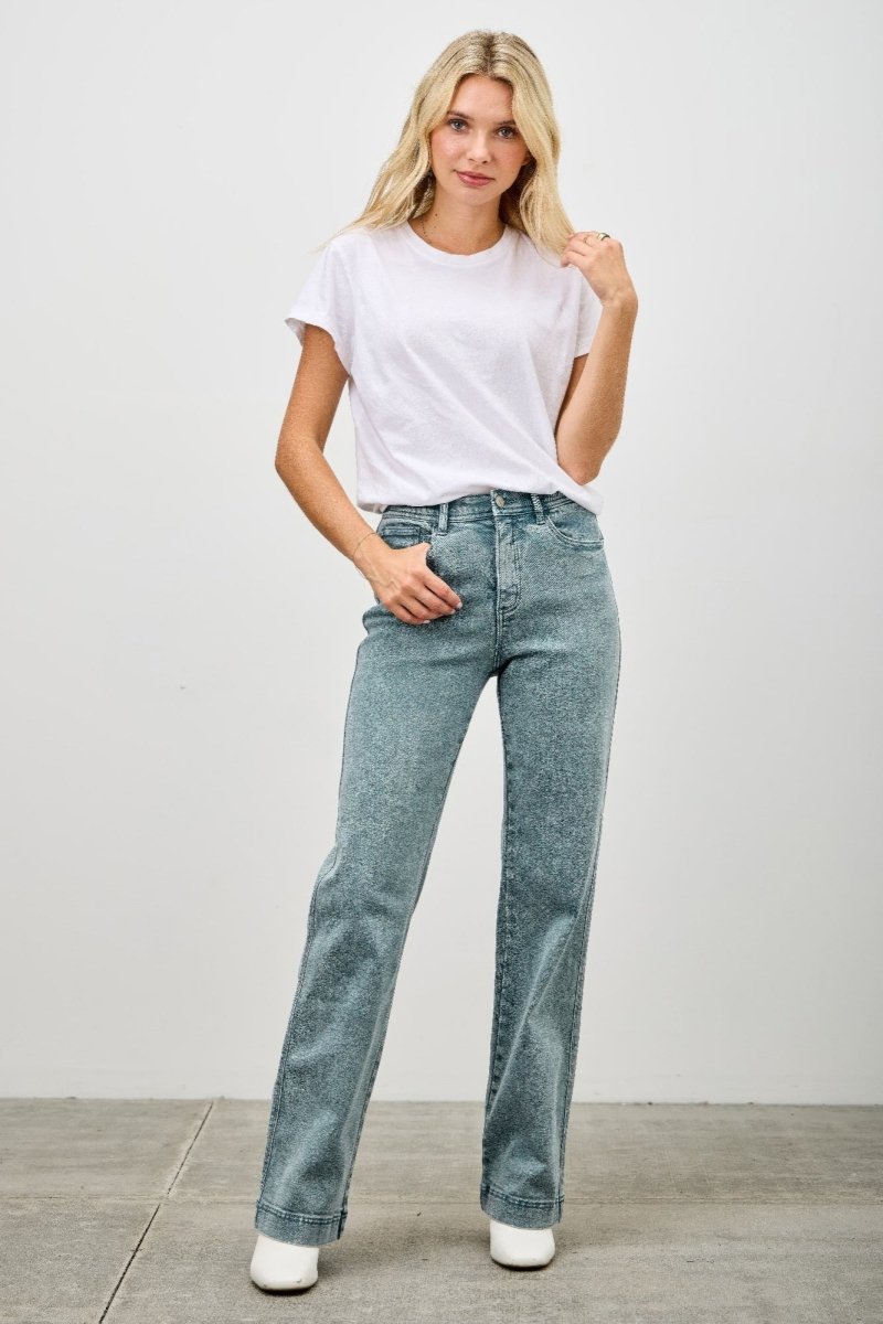 Stretch Denim Jeans – High Rise Slim Wide Straight - Saige Denim Women&