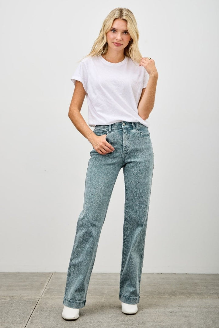 Stretch Denim Jeans – High Rise Slim Wide Straight - Saige Denim Women&