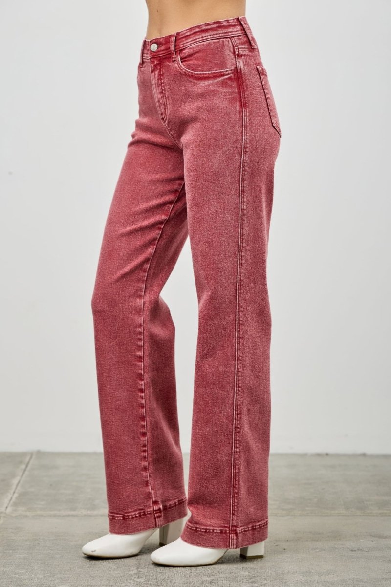 Stretch Denim Jeans – High Rise Slim Wide Straight - Saige Denim Women&