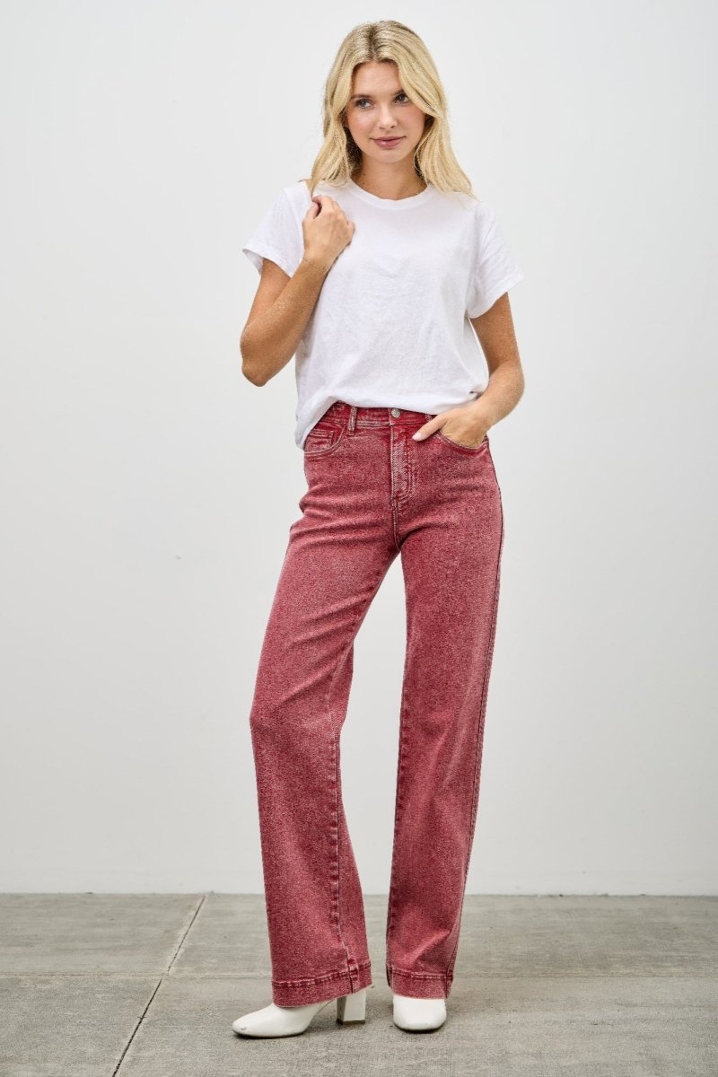 Stretch Denim Jeans – High Rise Slim Wide Straight - Saige Denim Women&