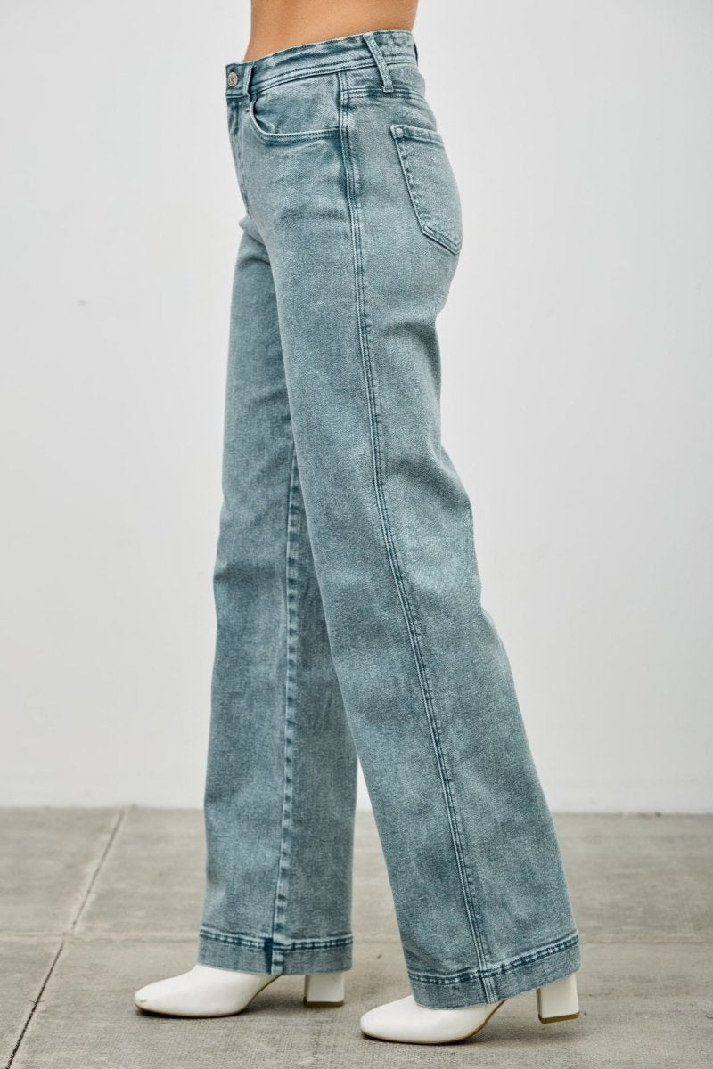 Stretch Denim Jeans – High Rise Slim Wide Straight - Saige Denim Women&