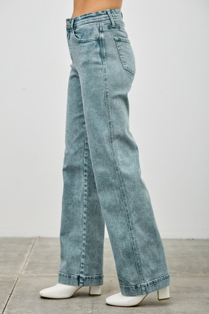 Stretch Denim Jeans – High Rise Slim Wide Straight - Saige Denim Women&
