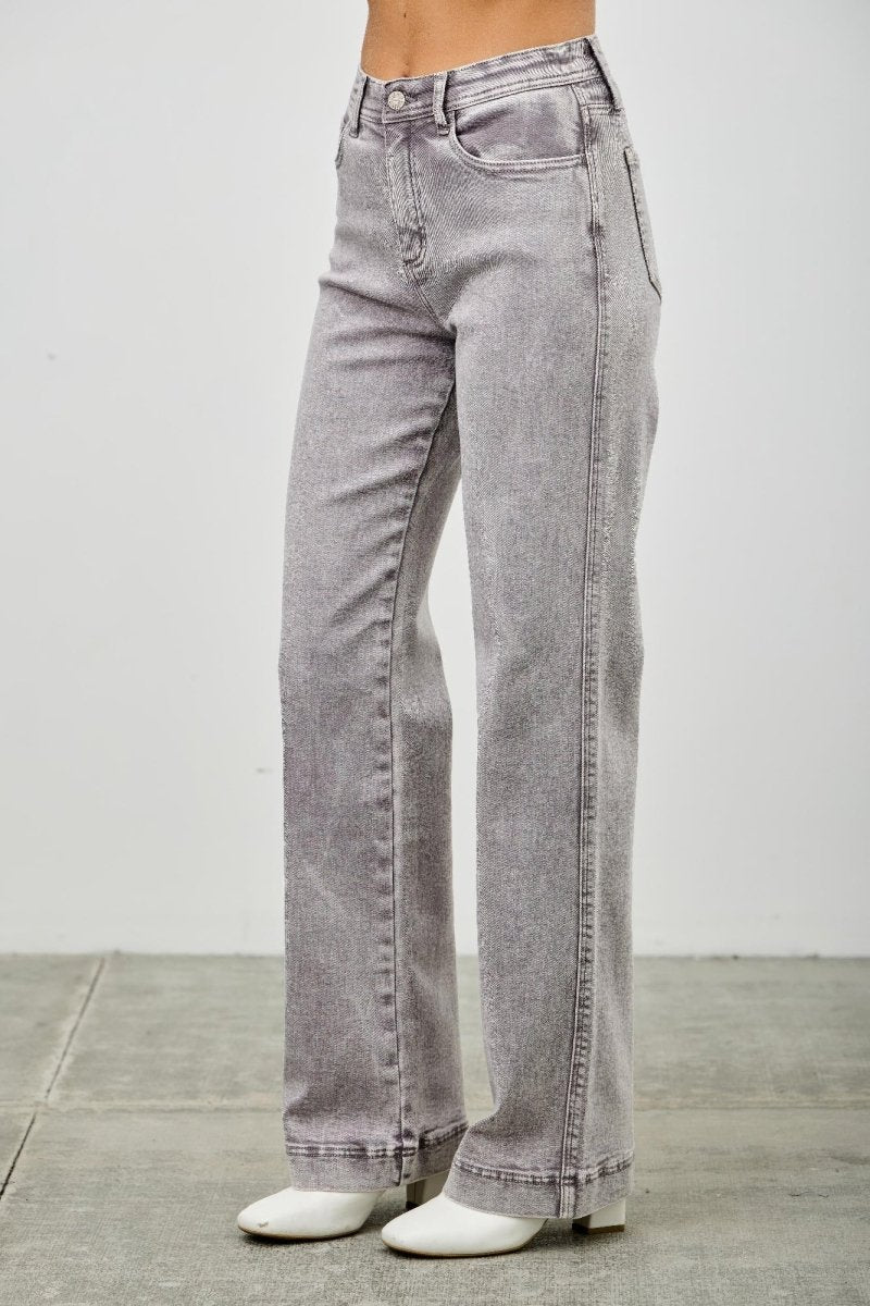 Stretch Denim Jeans – High Rise Slim Wide Straight - Saige Denim Women&