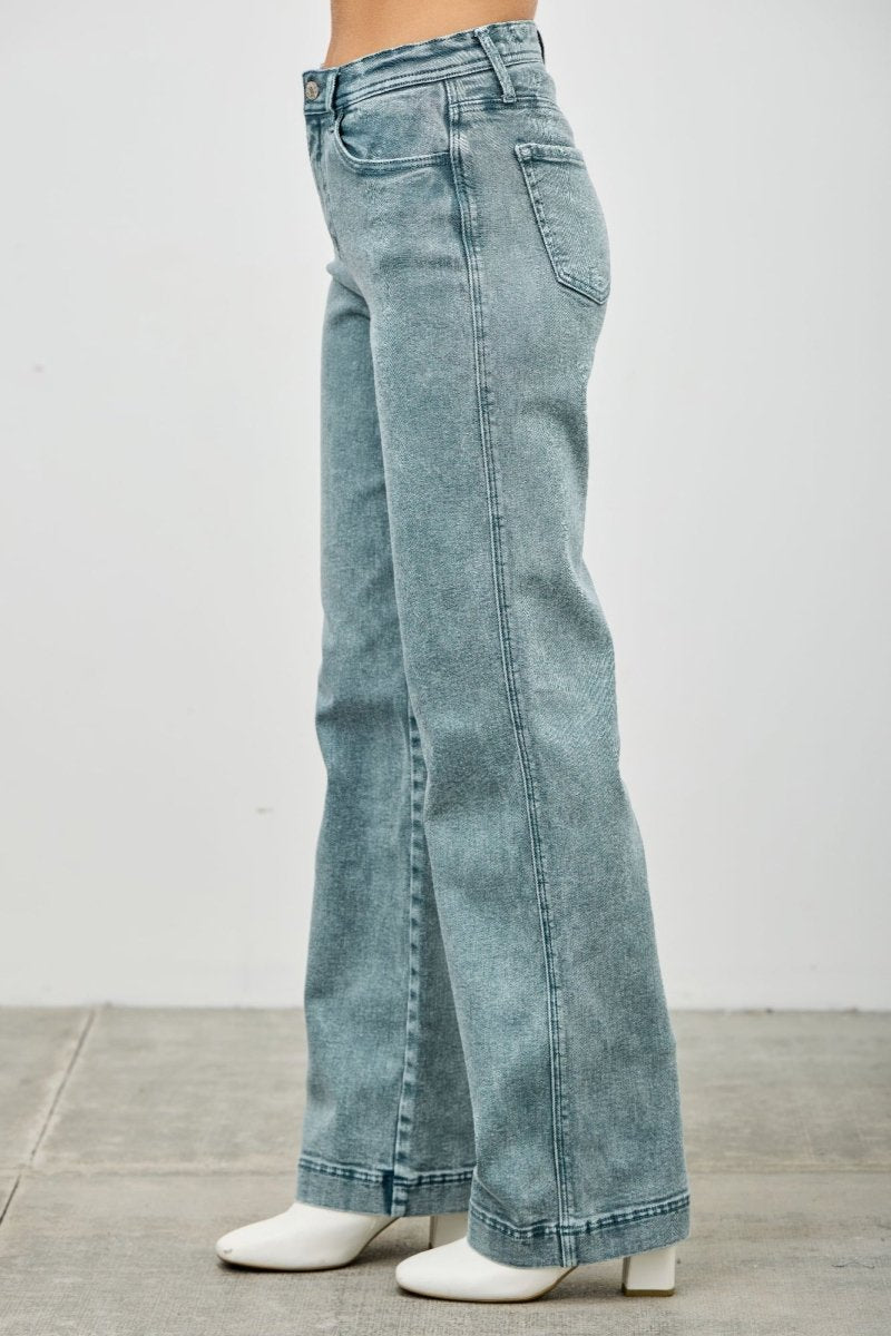 Stretch Denim Jeans – High Rise Slim Wide Straight - Saige Denim Women&