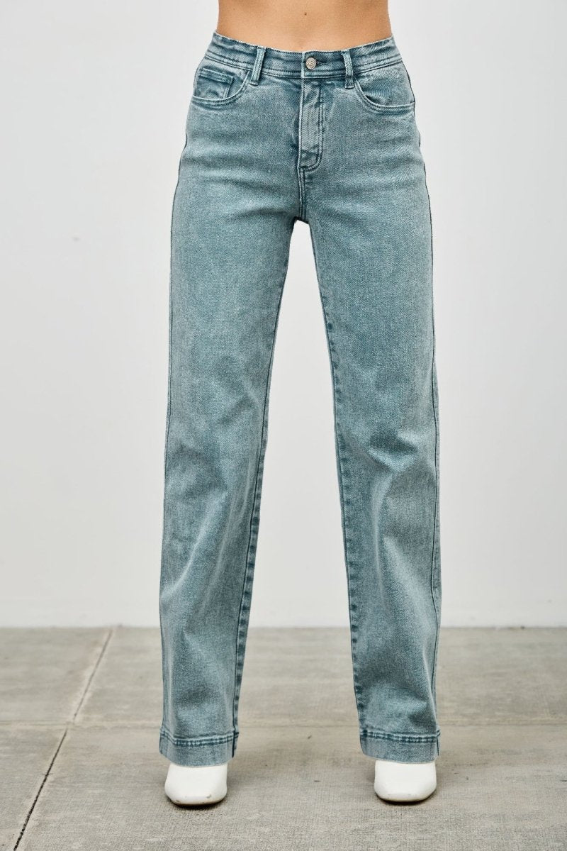 Stretch Denim Jeans – High Rise Slim Wide Straight - Saige Denim Women's Premium USA - Made Jeans - AMVIM
