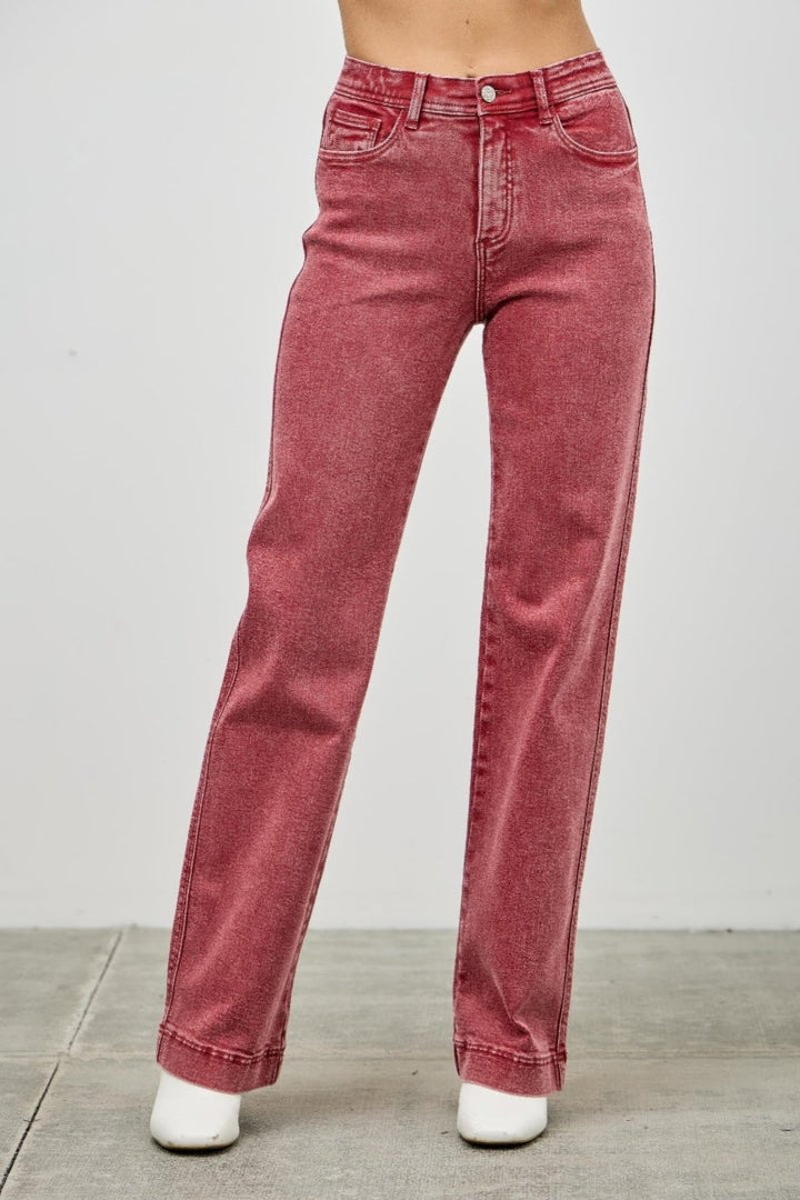 Stretch Denim Jeans – High Rise Slim Wide Straight - Saige Denim Women&