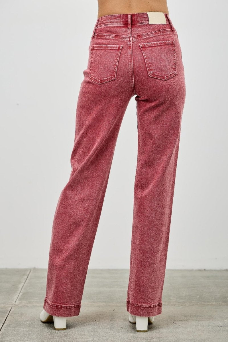 Stretch Denim Jeans – High Rise Slim Wide Straight - Saige Denim Women&