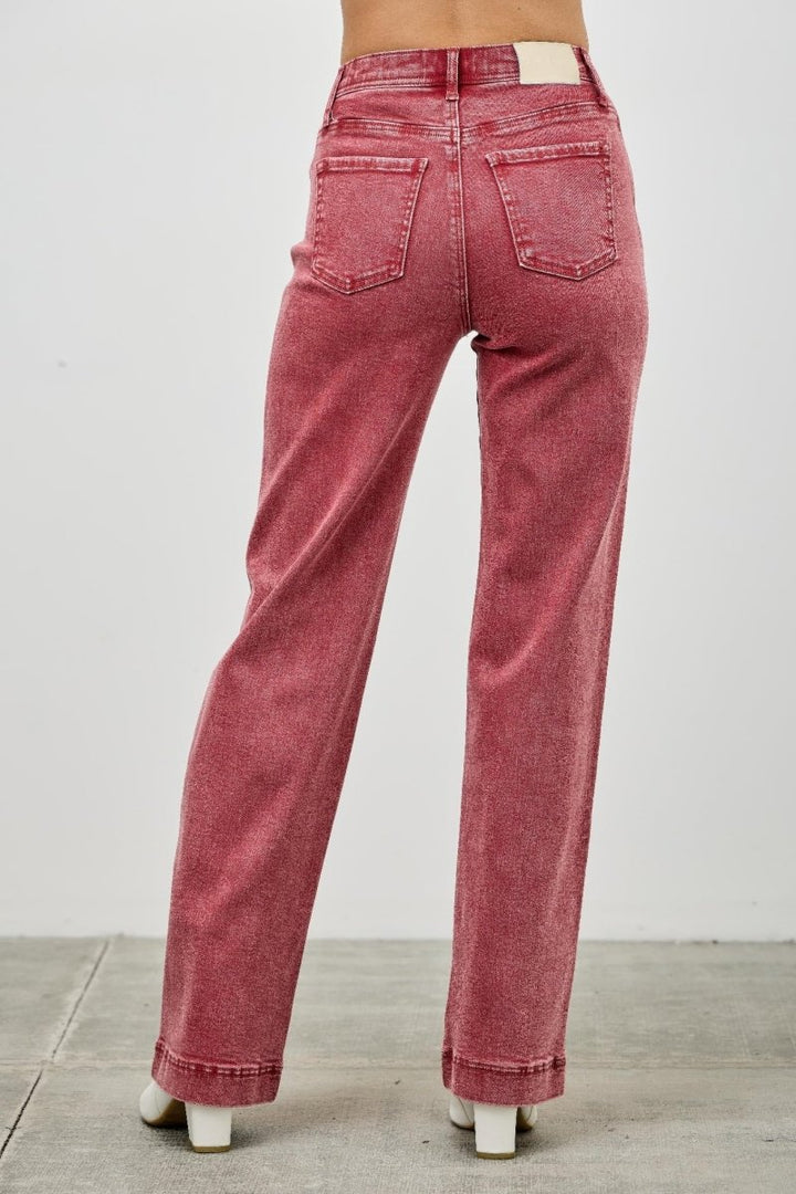 Stretch Denim Jeans – High Rise Slim Wide Straight - Saige Denim Women&