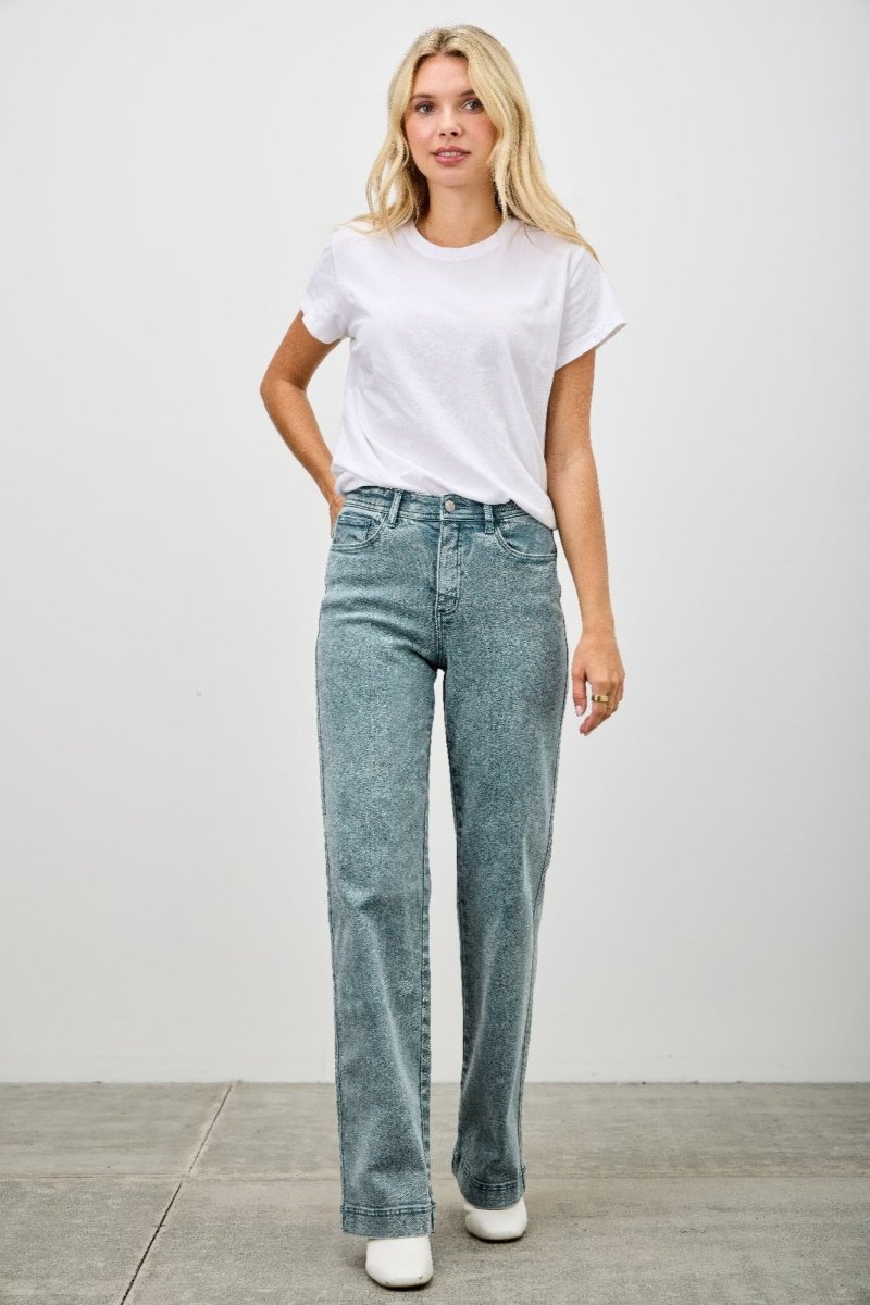 Stretch Denim Jeans – High Rise Slim Wide Straight - Saige Denim Women&