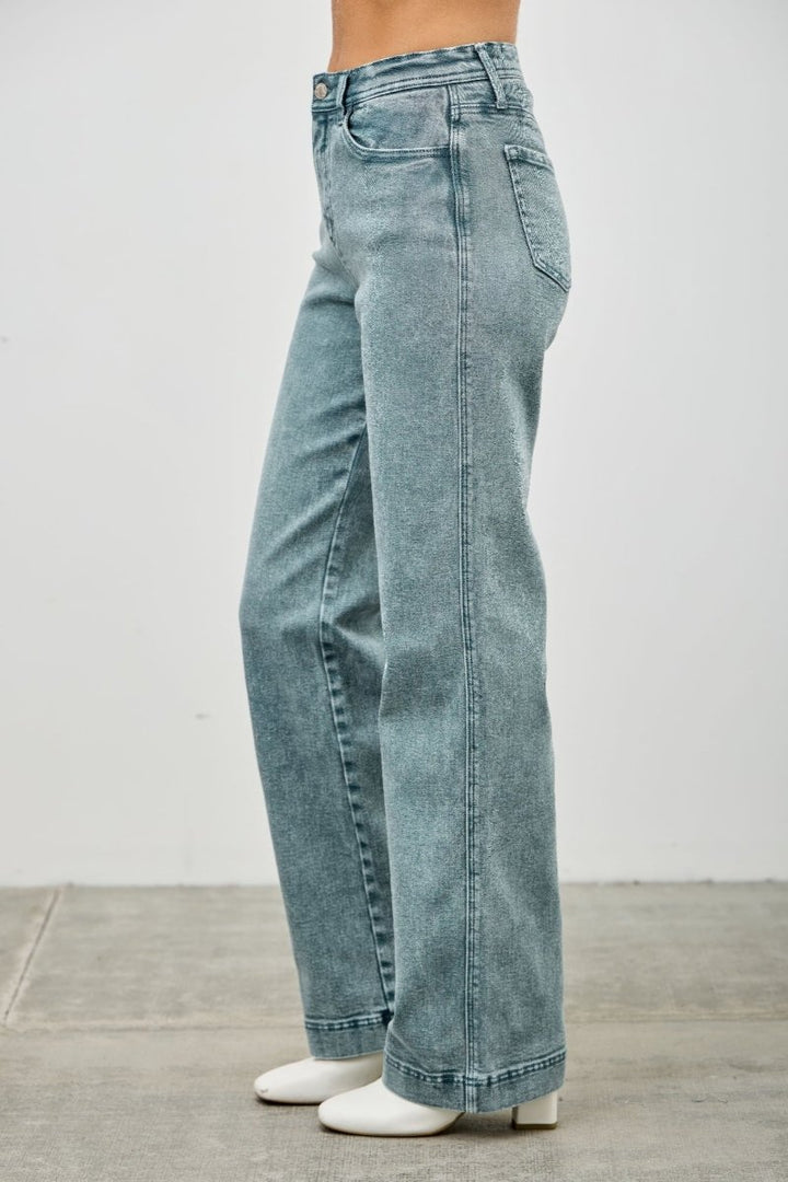 Stretch Denim Jeans – High Rise Slim Wide Straight - Saige Denim Women&