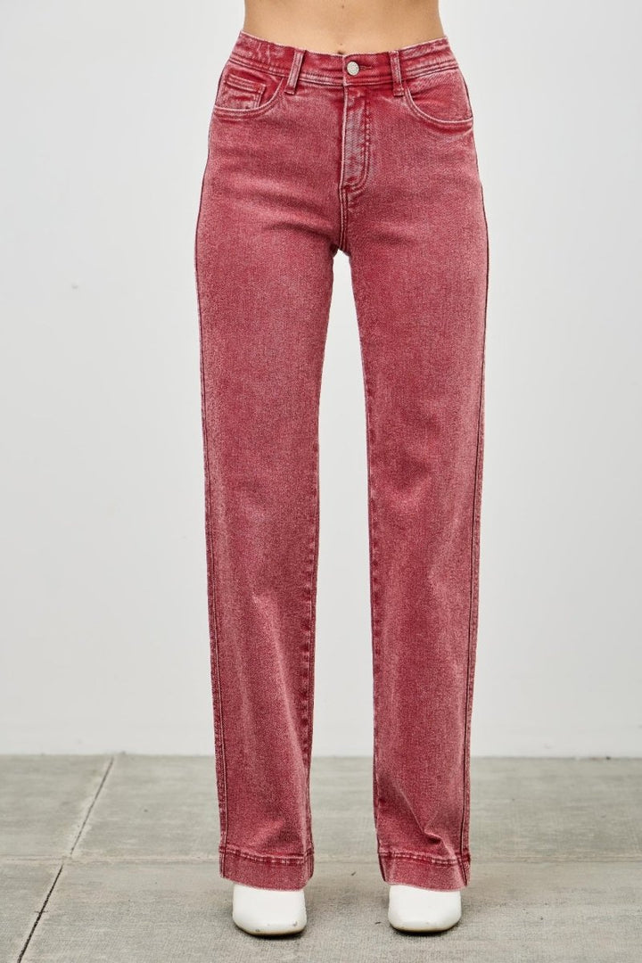 Stretch Denim Jeans – High Rise Slim Wide Straight - Saige Denim Women&