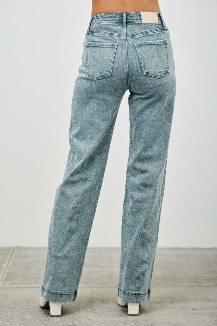 Stretch Denim Jeans – High Rise Slim Wide Straight - Saige Denim Women&