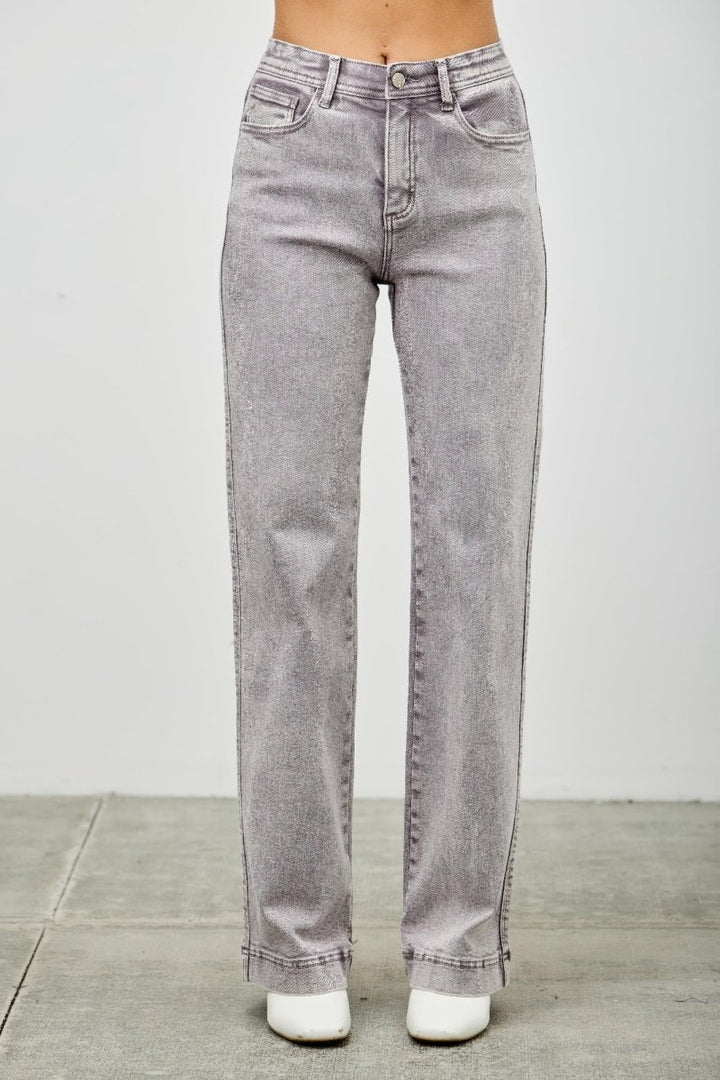 Stretch Denim Jeans – High Rise Slim Wide Straight - Saige Denim Women&