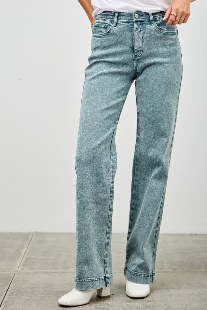 Stretch Denim Jeans – High Rise Slim Wide Straight - Saige Denim Women&