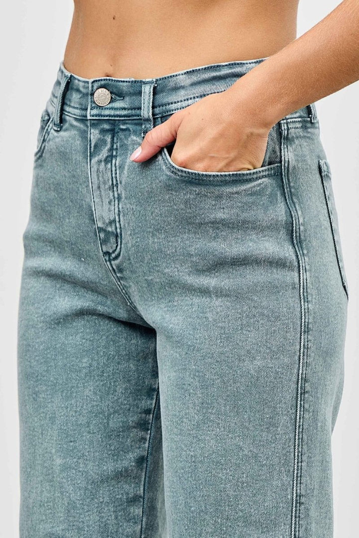 Stretch Denim Jeans – High Rise Slim Wide Straight - Saige Denim Women&