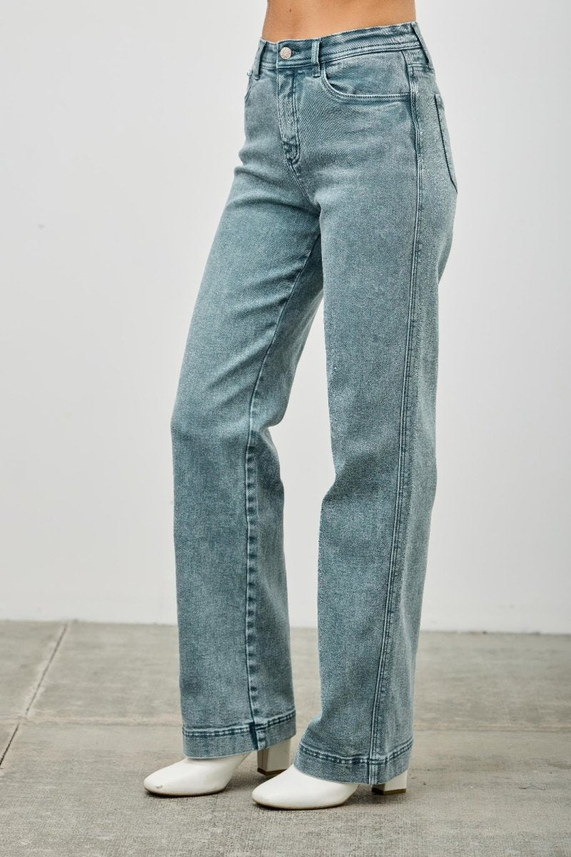 Stretch Denim Jeans – High Rise Slim Wide Straight - Saige Denim Women&