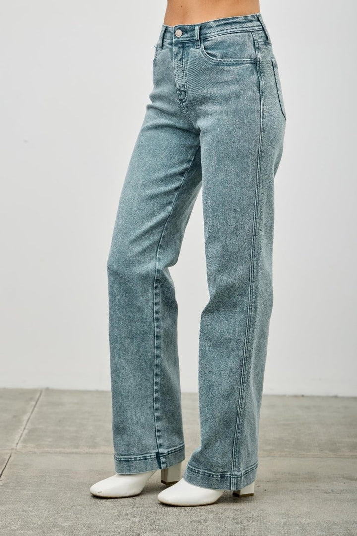 Stretch Denim Jeans – High Rise Slim Wide Straight - Saige Denim Women&