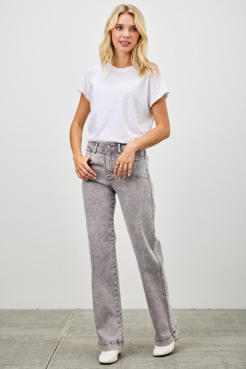 Stretch Denim Jeans – High Rise Slim Wide Straight - Saige Denim Women&