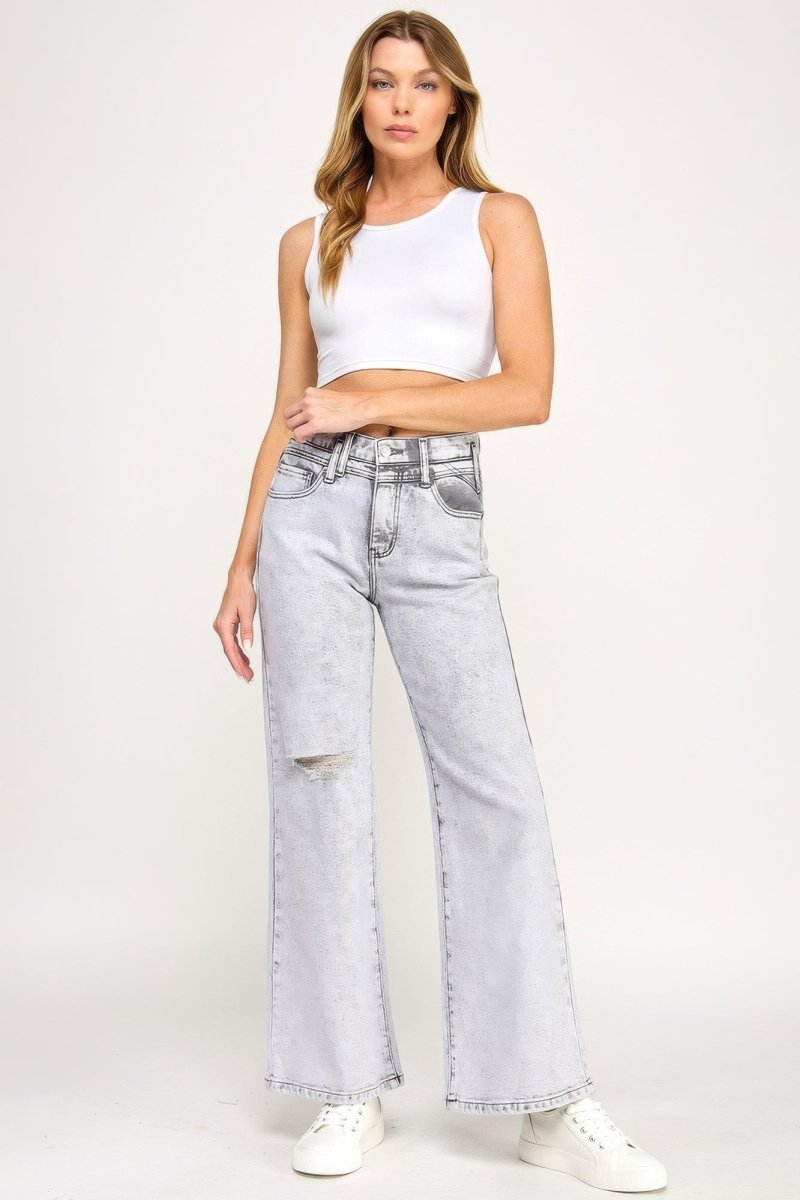 Stretch Denim Jeans – High Waist Wide - Leg Fit - Saige Denim Women's Premium USA - Made Jeans - AMVIM