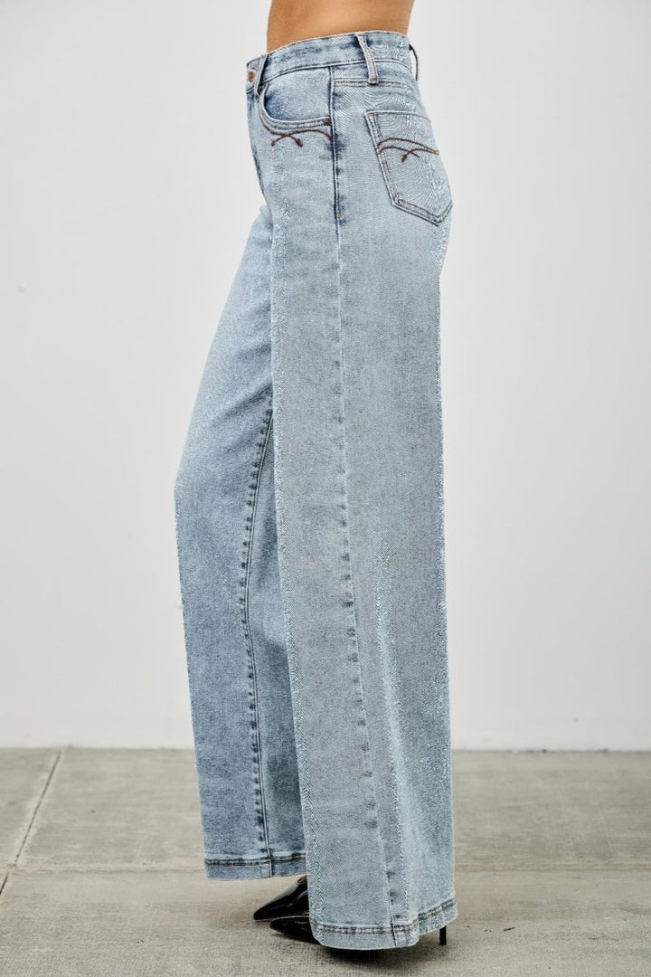 Stretch Denim Jeans – High Waist Wide - Leg - Saige Denim Women&