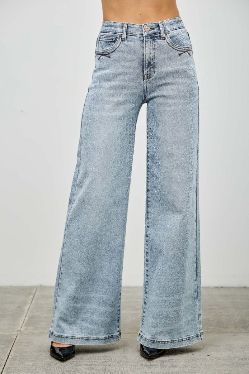 Stretch Denim Jeans – High Waist Wide - Leg - Saige Denim Women's Premium USA - Made Jeans - AMVIM